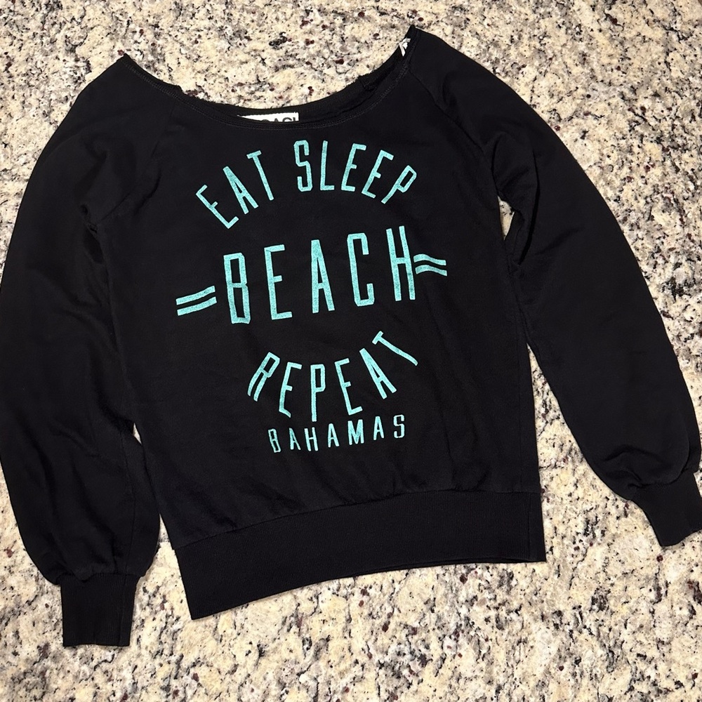 Lagaci Women’s Small Black Eat Sleep Beach Repeat Long-Sleeve Graphic T-Shirt